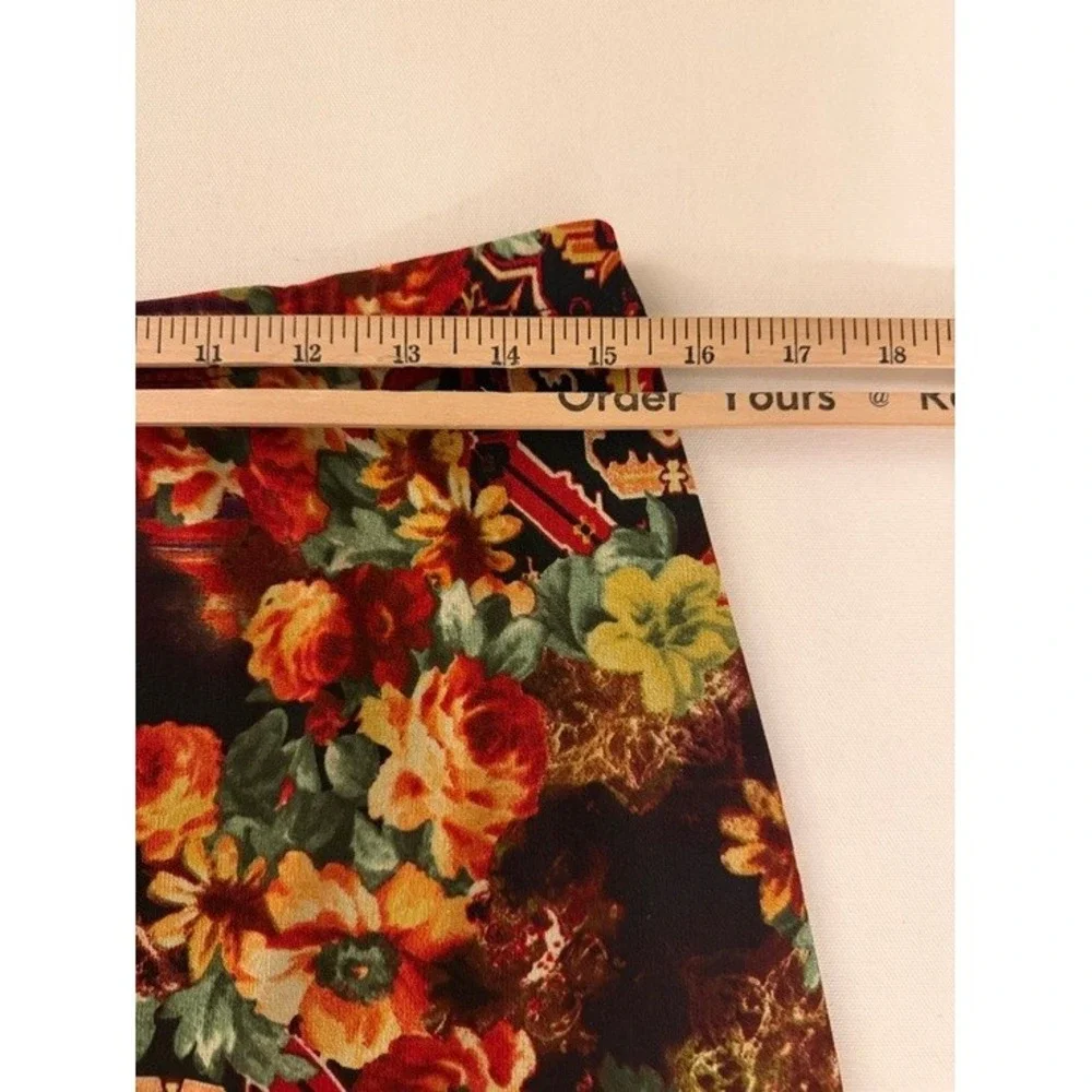 Coldwater Creek Floral Lace Trim Ruffle Maxi Skirt PS Petite Burgundy Gold B9-23